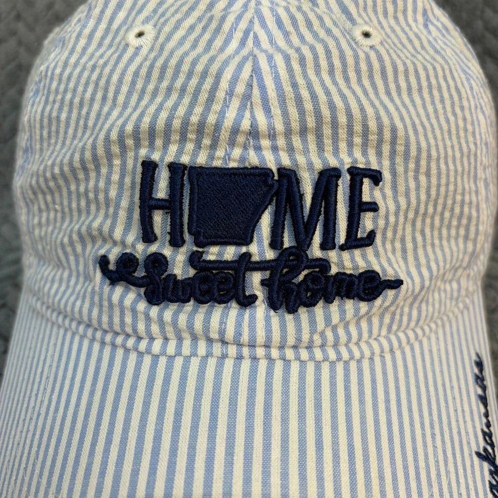 Home Free Arkansas Seersucker Hat Blue White Striped Cotton Baseball Cap OSFM